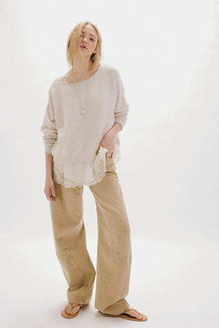 We The Free Fable Low-Rise Twisted Bowed Jeans at Free People in Tan, Size: 32