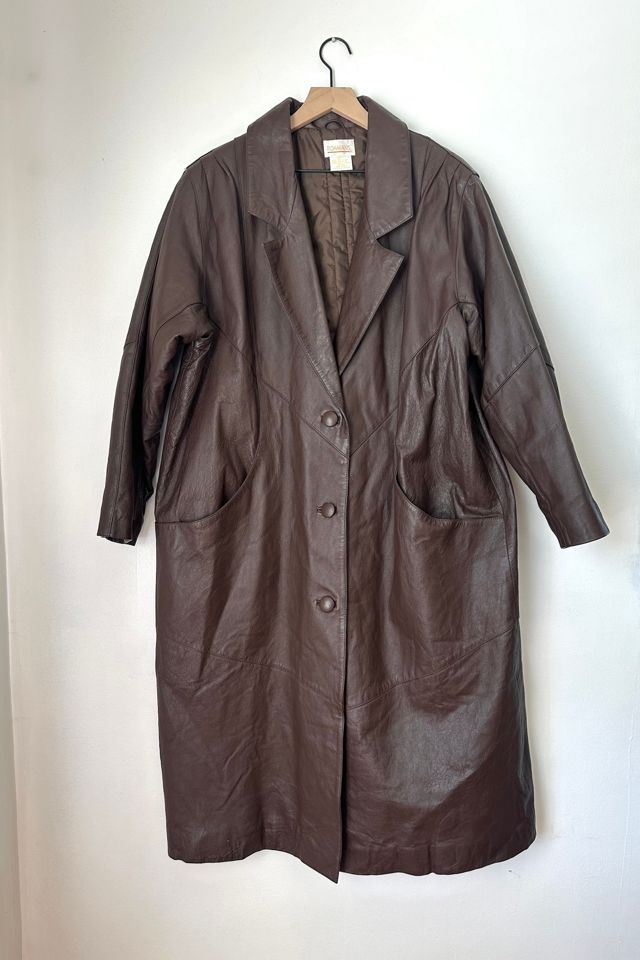 Vintage 1990s Brown Leather Trench Coat Selected by Grievous Angel Vintage #2