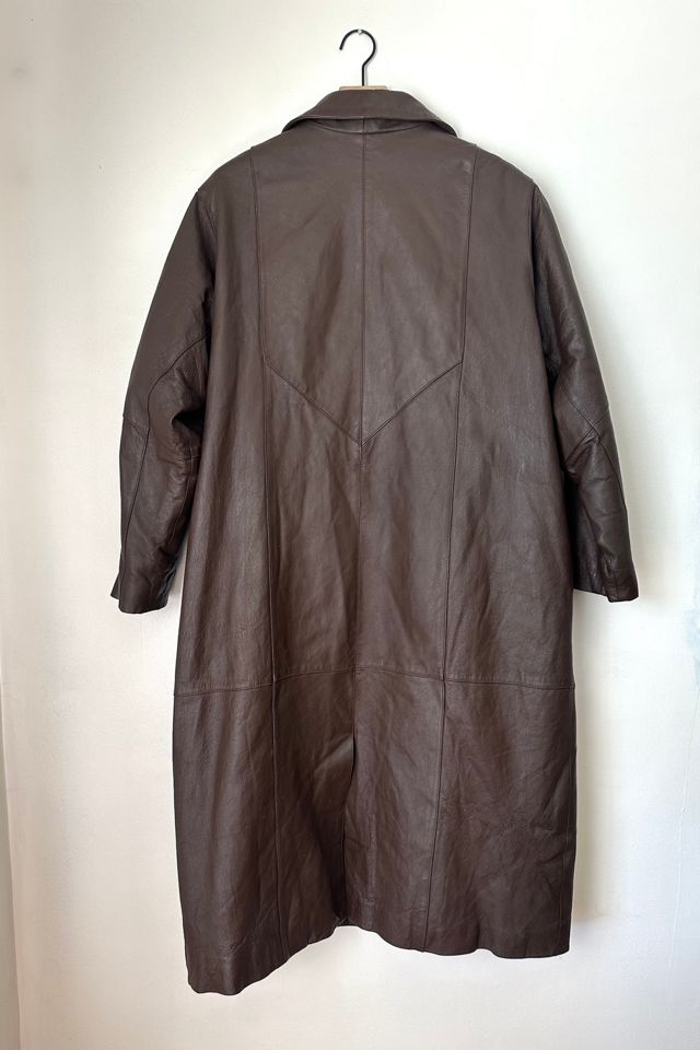 Vintage 1990s Brown Leather Trench Coat Selected by Grievous Angel Vintage #3