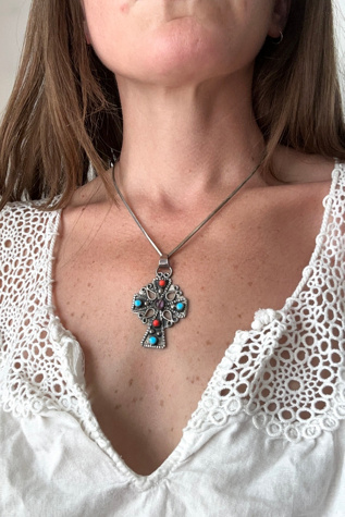 Vintage Sterling Silver Cross Structured Necklace Selected by Grievous Angel Vintage