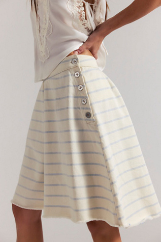 High Tide Stripe Long Shorts by Free People in White, Size: US 8