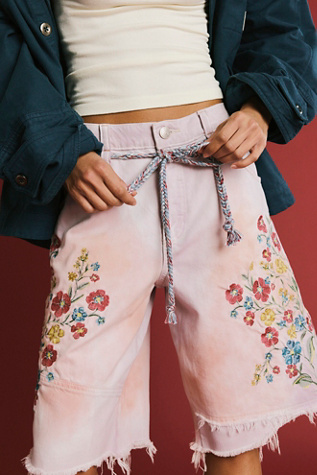 We The Free Sweet Destiny Embroidered Bermuda Shorts at Free People in Purple, Size: 27