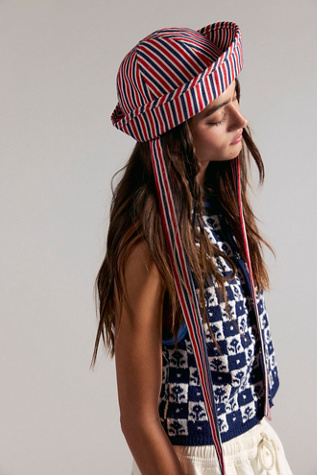 Striped Sailor Bucket Hat by Free People in Red