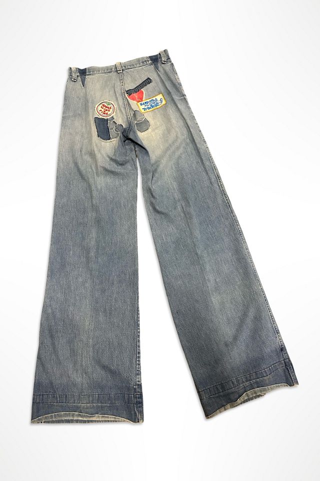 1970s Custom Denim Patched Bell Bottom Jeans Selected By Ritual Vintage #1