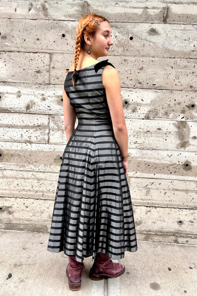 1950 - 60’s Velvet Striped Taffeta Dress Selected by Nomad Vintage #1