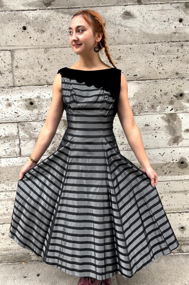 1950 - 60’s Velvet Striped Taffeta Dress Selected by Nomad Vintage #2