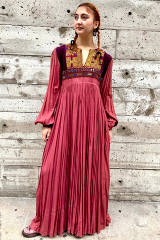 1970’s Bohemian Ethnic Red Embroidered Dress Selected by Nomad Vintage