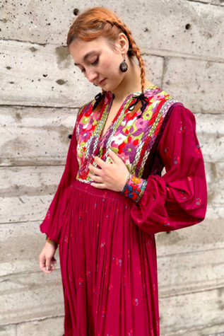 1970’s Pink Embroidered Ethnic Boho Dress Selected by Nomad Vintage