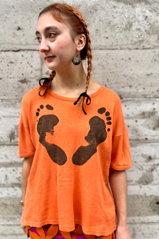Vintage Orange Footprint Tee Shirt Selected by Nomad Vintage