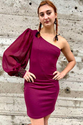1990’s Maroon One Sleeve Dress Selected by Nomad Vintage