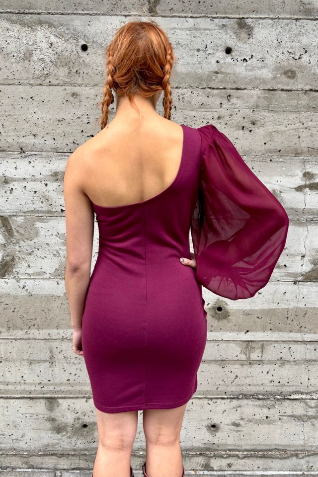 1990’s Maroon One Sleeve Dress Selected by Nomad Vintage #1