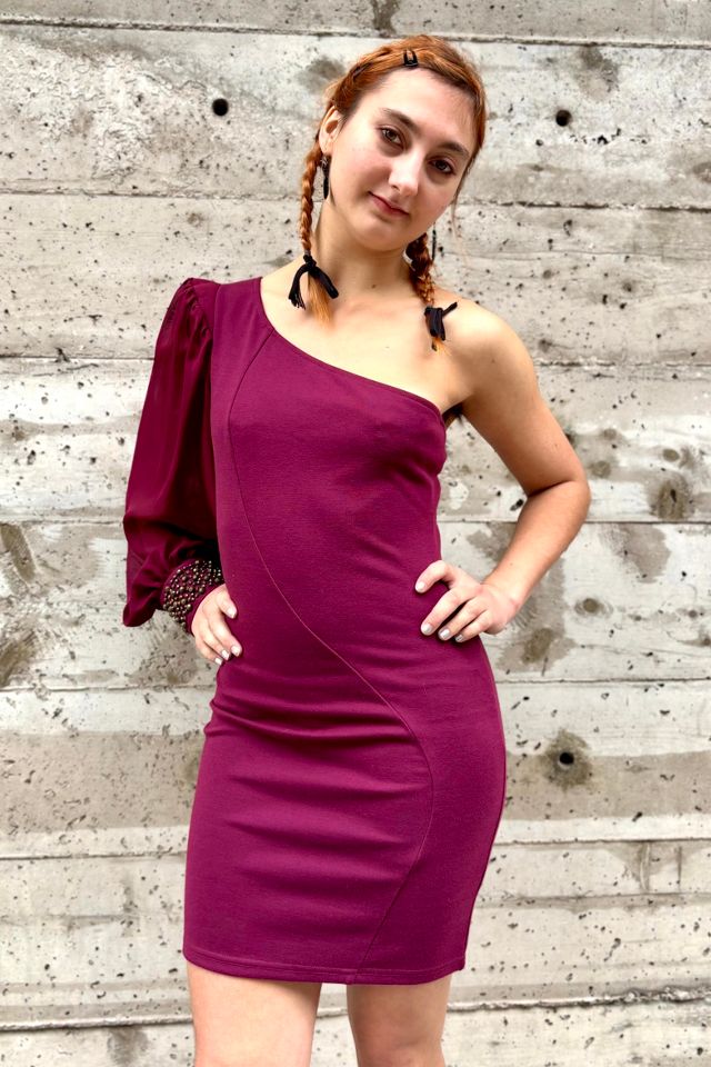 1990’s Maroon One Sleeve Dress Selected by Nomad Vintage #2