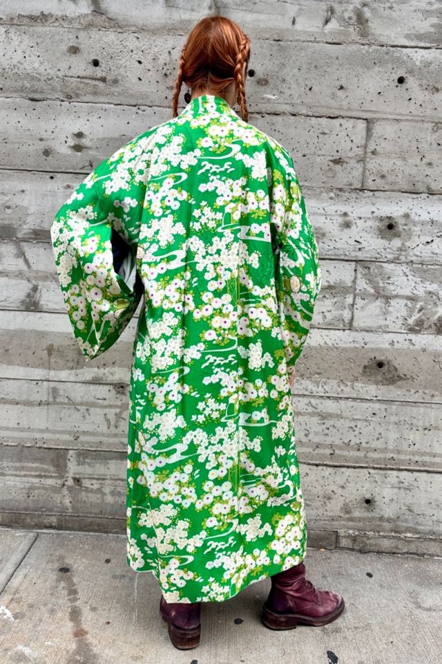 Vintage Silk Green Floral Kimono Selected by Nomad Vintage #1