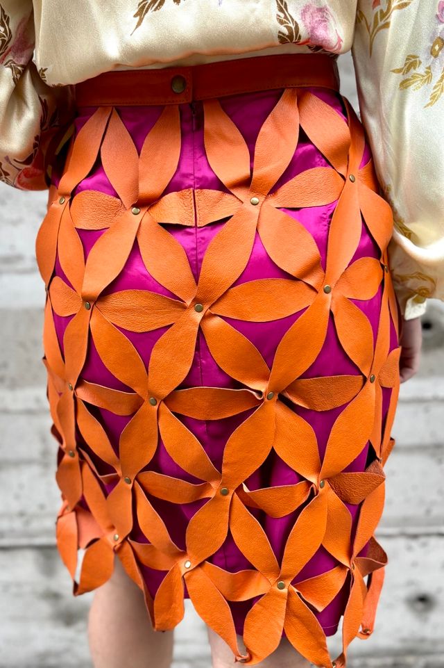 Vintage Floral Leather Cut-Out Skirt Selected by Nomad Vintage #1
