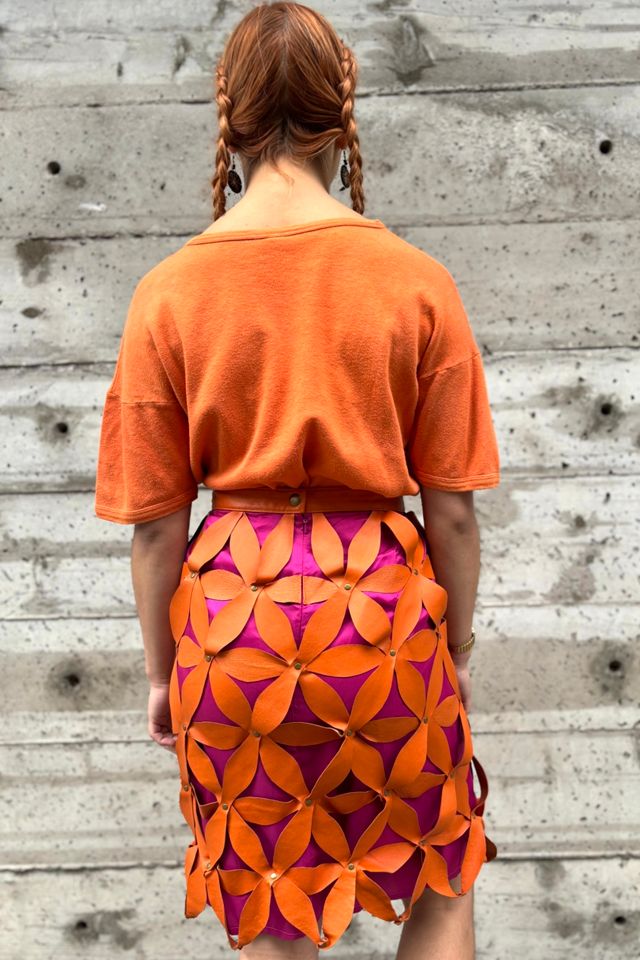 Vintage Floral Leather Cut-Out Skirt Selected by Nomad Vintage #3