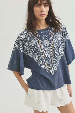 We The Free Heirloom Printed Tee at Free People in Blue, Size: M