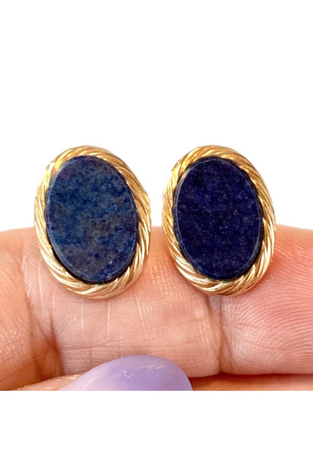 Vintage 14k Gold + Lapis Stud Earrings Selected by Lux Revival #1