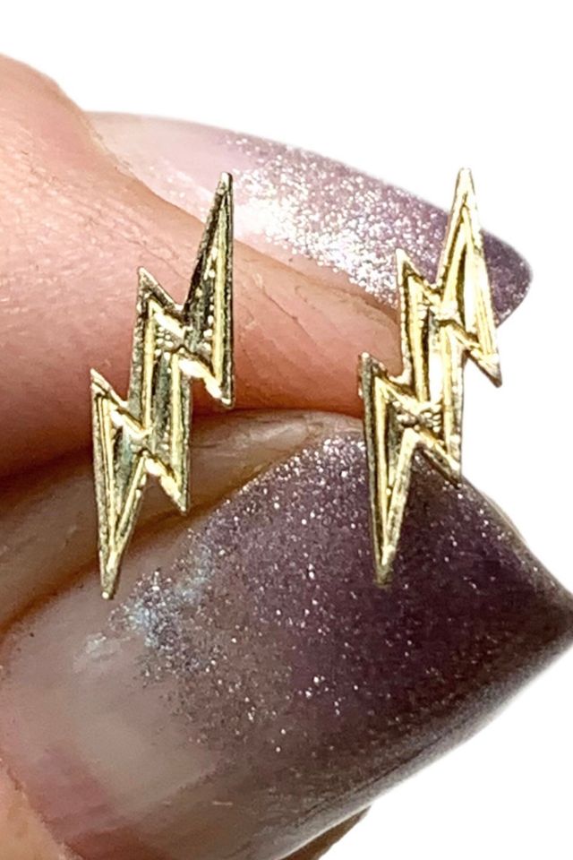 Vintage 14k Gold Lightning Bolt Earrings Selected by Lux Revival #1