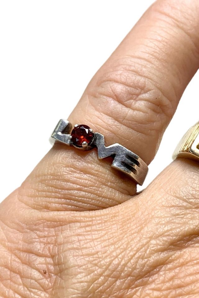 Vintage Sterling “Love” Ring with Garnet Selected by Lux Revival #1