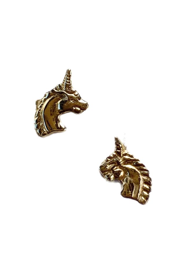 Vintage 14k Gold Unicorn Stud Earrings Selected by Lux Revival #2