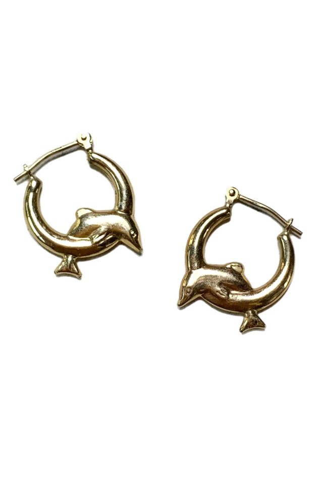 Vintage 10k Gold Dolphin Hoop Earrings Selected by Lux Revival