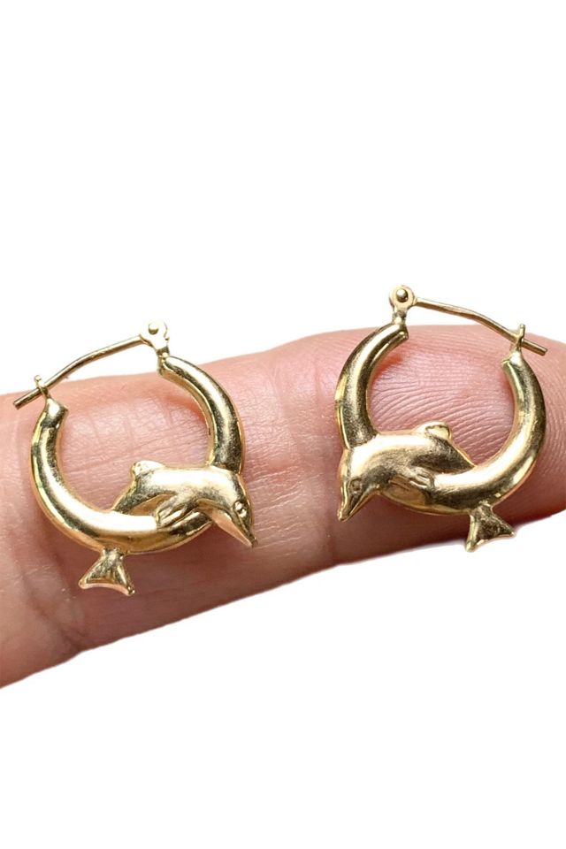 Vintage 10k Gold Dolphin Hoop Earrings Selected by Lux Revival #1