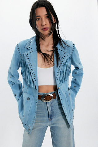 Suede Studded Blazer Jacket by Free People in Blue, Size: M