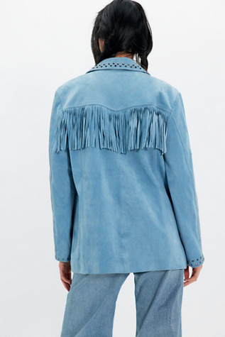 Suede Studded Blazer Jacket by Free People in Blue, Size: M