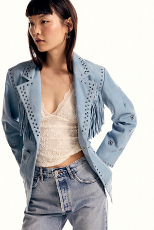 Suede Studded Blazer Jacket by Free People in Blue, Size: M