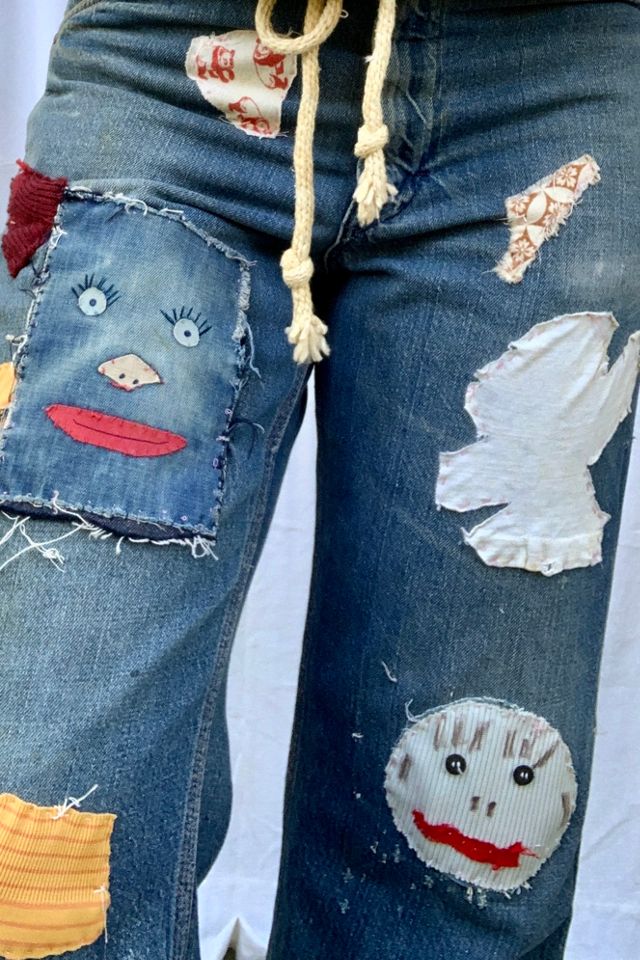 Vintage Folk Art Hand Patched Jeans Selected by SharpLilTeeth #3