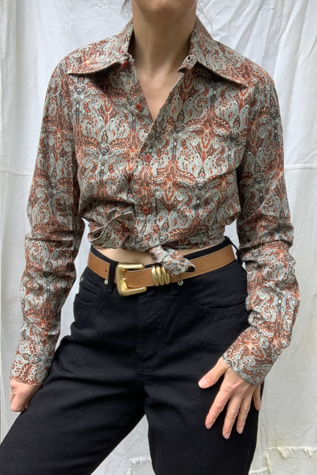 Vintage 1970s Cotton Paisley Button Down Blouse Selected by SharpLilTeeth