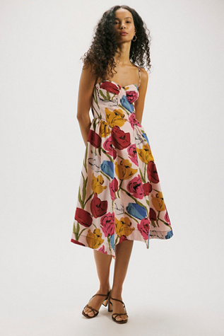 Cherish Printed Midi Dress by Free People in Pink, Size: US 2