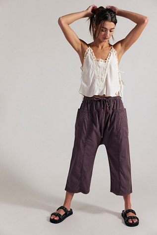 Need You Now Solid Cotton-Poplin Harem Pants by Free People in Brown, Size: S