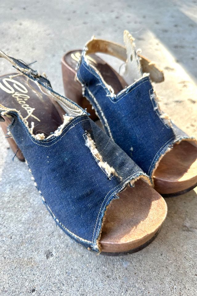 Vintage 1970s Denim and Wooden Sbicca Platforms Selected by Cherry #2