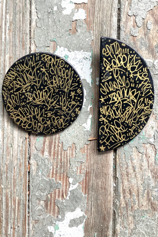 Vintage 1980s Graffiti Wooden Earrings Selected by Cherry