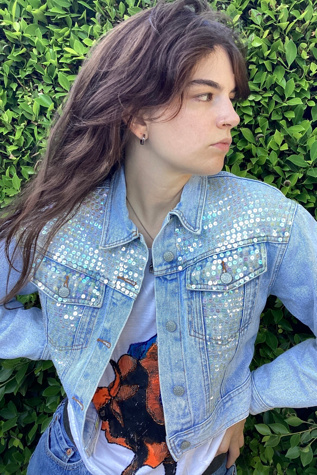 Vintage 1980s Stone Washed Denim Cropped Sequins Jacket Selected by Cherry