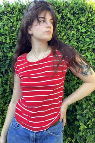 Vintage 1970s Striped Red French Cut Tee Selected by Cherry