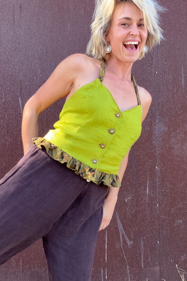 Vintage 1990s Linen Halter Top Selected by Kikos Kloset #1