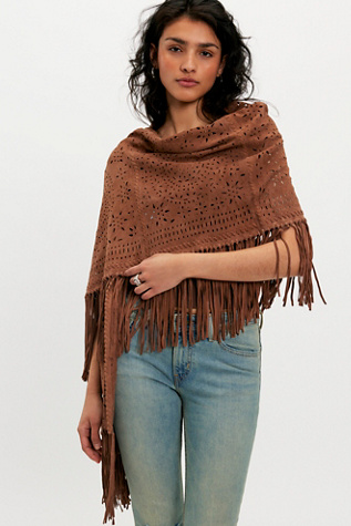 Suede Cut Out Wrapable Scarf by Understated Leather at Free People in Brown