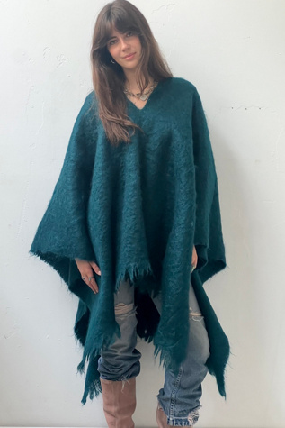 Anna Corinna Reworked Vintage Woven Teal Poncho