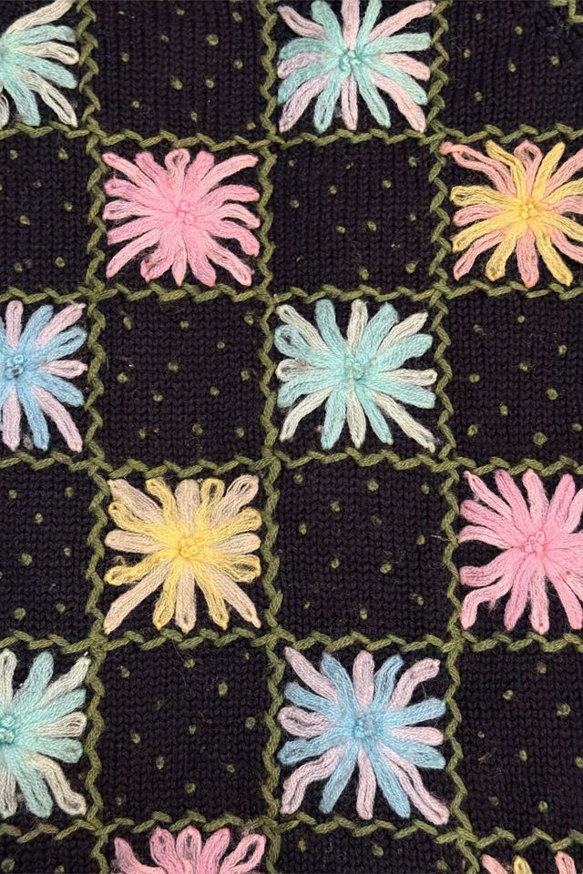 Vintage 1960's Flower Knit Cardigan Sweater Selected By Afterlife Boutique #1