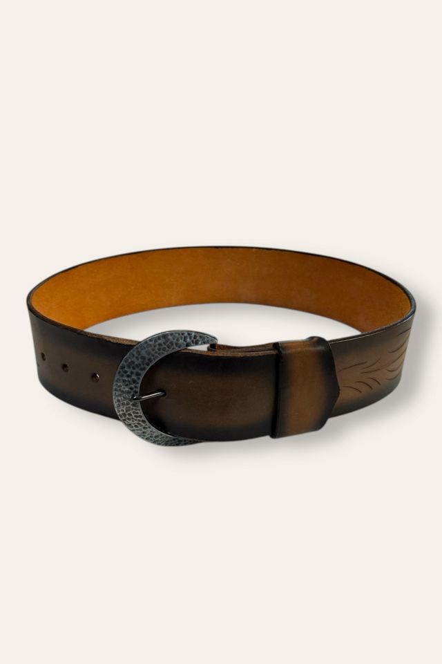 Vintage 1970's Tooled Wheat Wide Leather Belt Selected By Afterlife Boutique #1