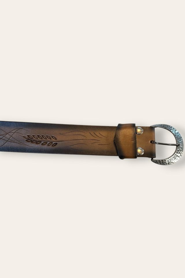 Vintage 1970's Tooled Wheat Wide Leather Belt Selected By Afterlife Boutique #2