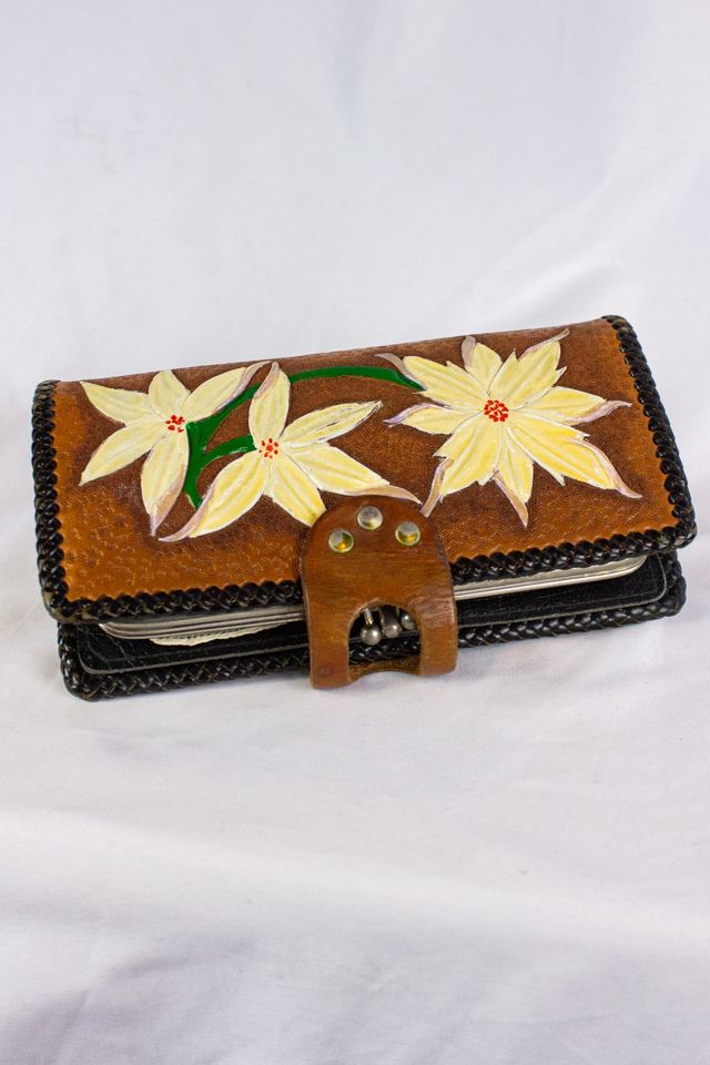 Vintage Flower Leather Wallet Selected by Black Shag Vintage #1