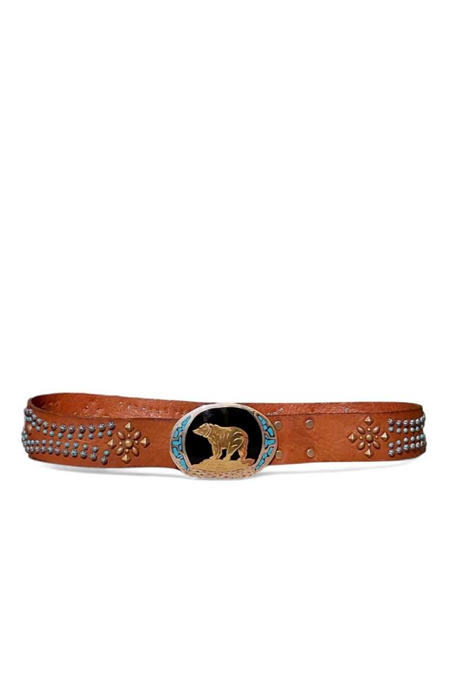 Vintage Turquoise Bear Buckle Leather Belt Selected by Garbage Soup #2