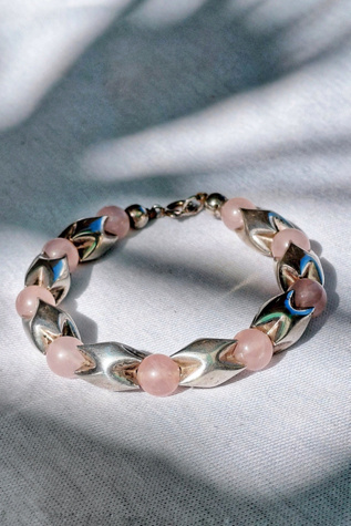 Modernist Sterling and Rose Quartz Bracelet Selected by Garbage Soup