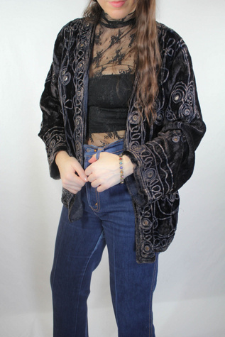 Vintage Black Velvet Embroidered Mirror Jacket Selected By Moons + Junes Vintage