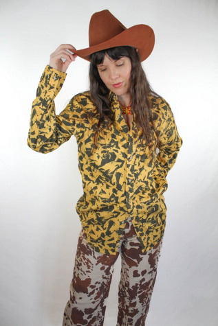 Deadstock Vintage Yellow Abstract Camo Button Down Selected By Moons + Junes Vintage