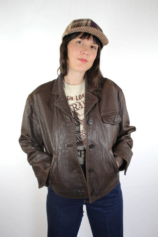 1990s Brown Leather Biker Bomber Jacket Selected By Moons + Junes Vintage