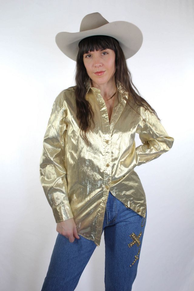 Vintage Longhorn Western Metallic Gold Button Down Selected By Moons + Junes Vintage #1